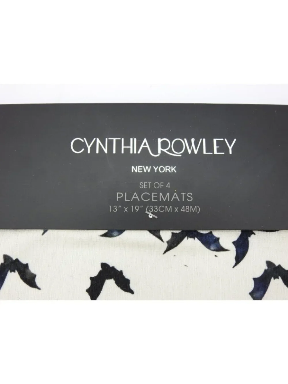 New Cynthia Rowley Halloween Bat Placemats Set of 4 Black Cream  13x19